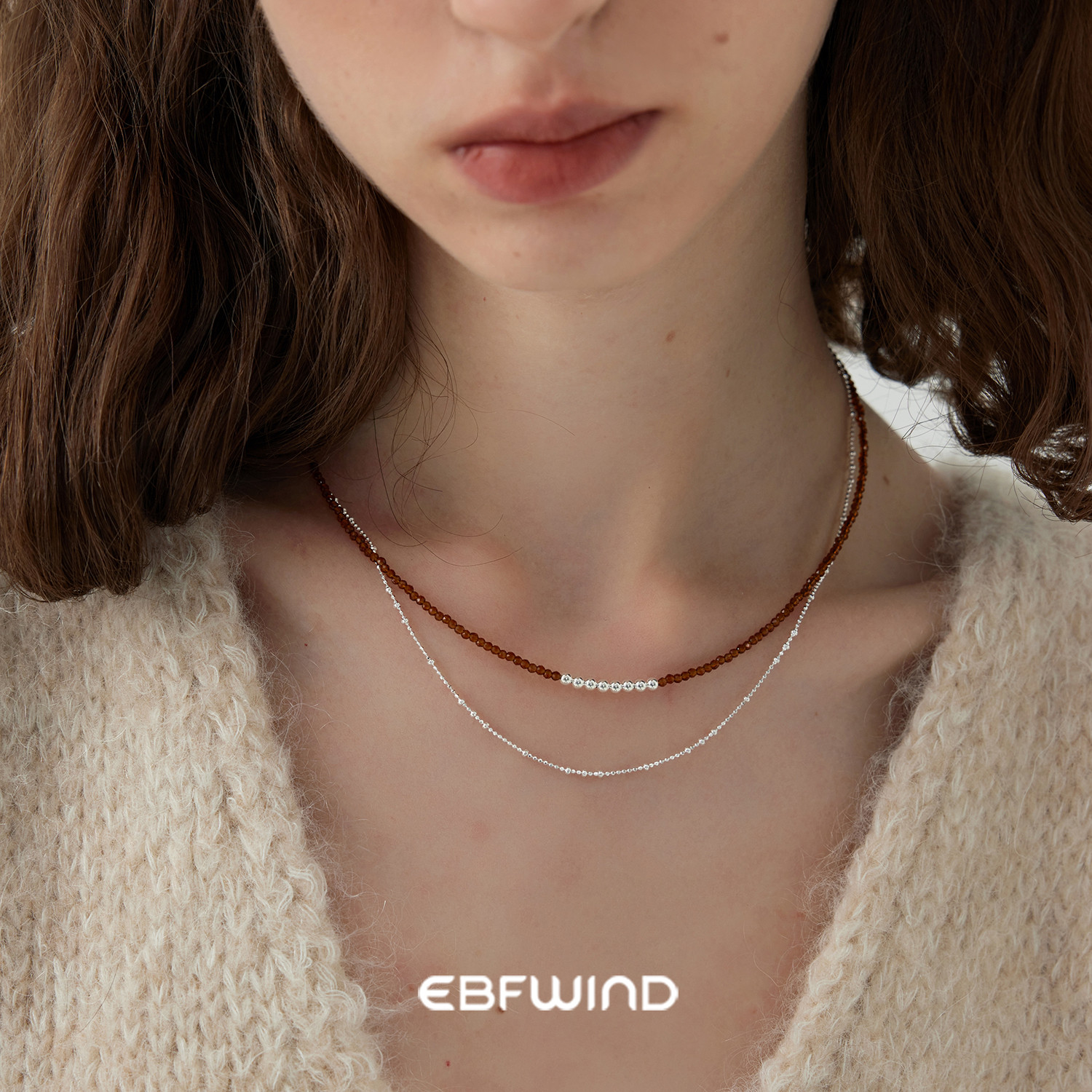 EBFWIND 长岛冰茶 小众设计感简约串珠显白双层叠戴项链锁骨链