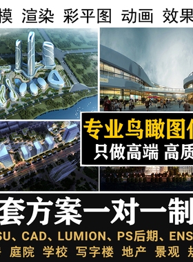 景观建筑规划lumion渲染ensape效果图漫游动画su建模鸟瞰图制作