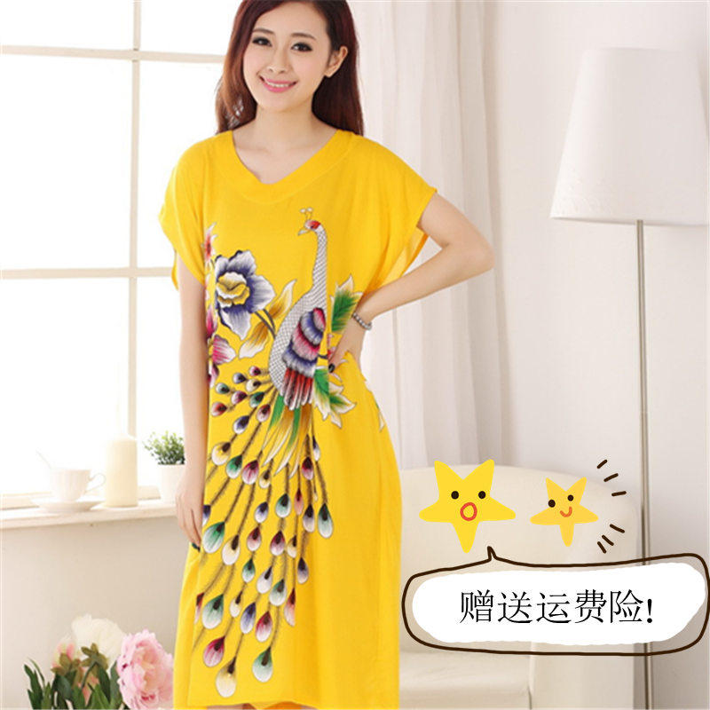 美叶丝达 夏季纯棉长款大码宽松睡裙居家服及膝孔雀女士睡衣短袖在类目 女士内衣/男士内衣/家居服, 睡裙中 - 来自Buy2taobao.com提供专业的淘宝代购服务