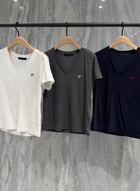 正品短袖T恤2026夏新品含桑蚕丝天丝微透V领刺绣黑白MBF2TEE052