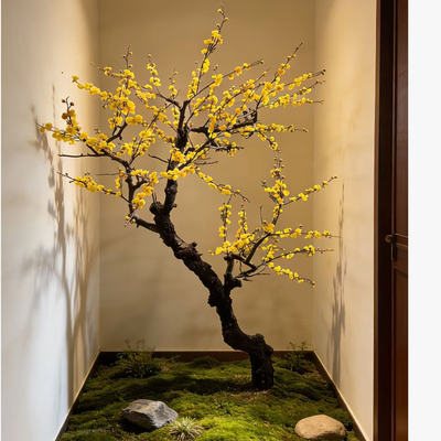 仿真黄色腊梅树梅花树大型假树室内外装饰许愿树商场酒店欢庆造景