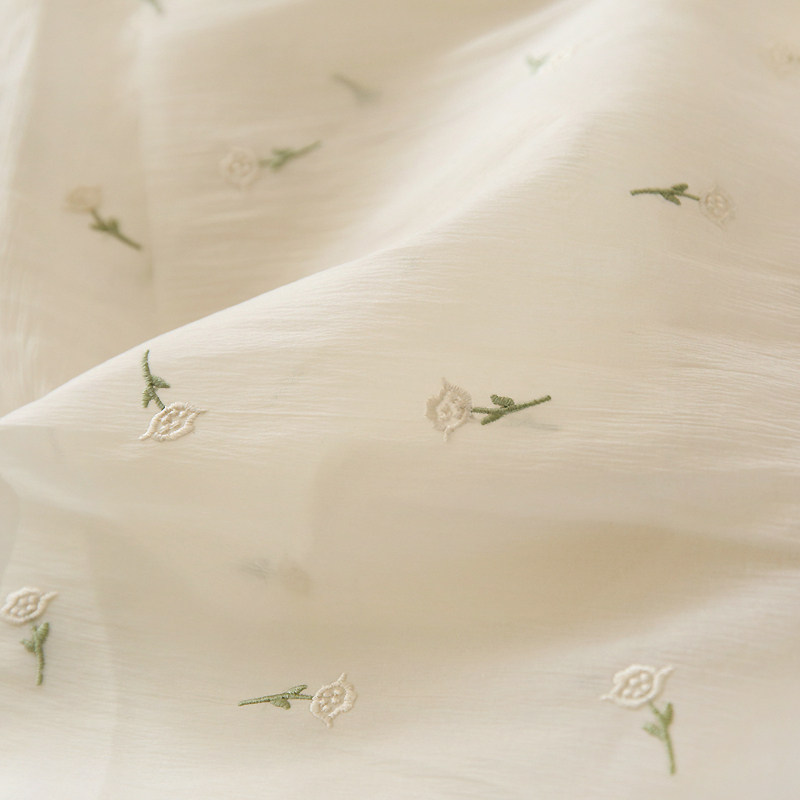 布悟高档超柔皱纱锦丝皱碎花刺绣布料服装裙子汉服襦裙仿真丝面料