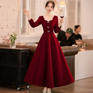 长裙 结婚便装 气质法式 红色敬酒服新娘订婚连衣裙礼服裙小个子法式