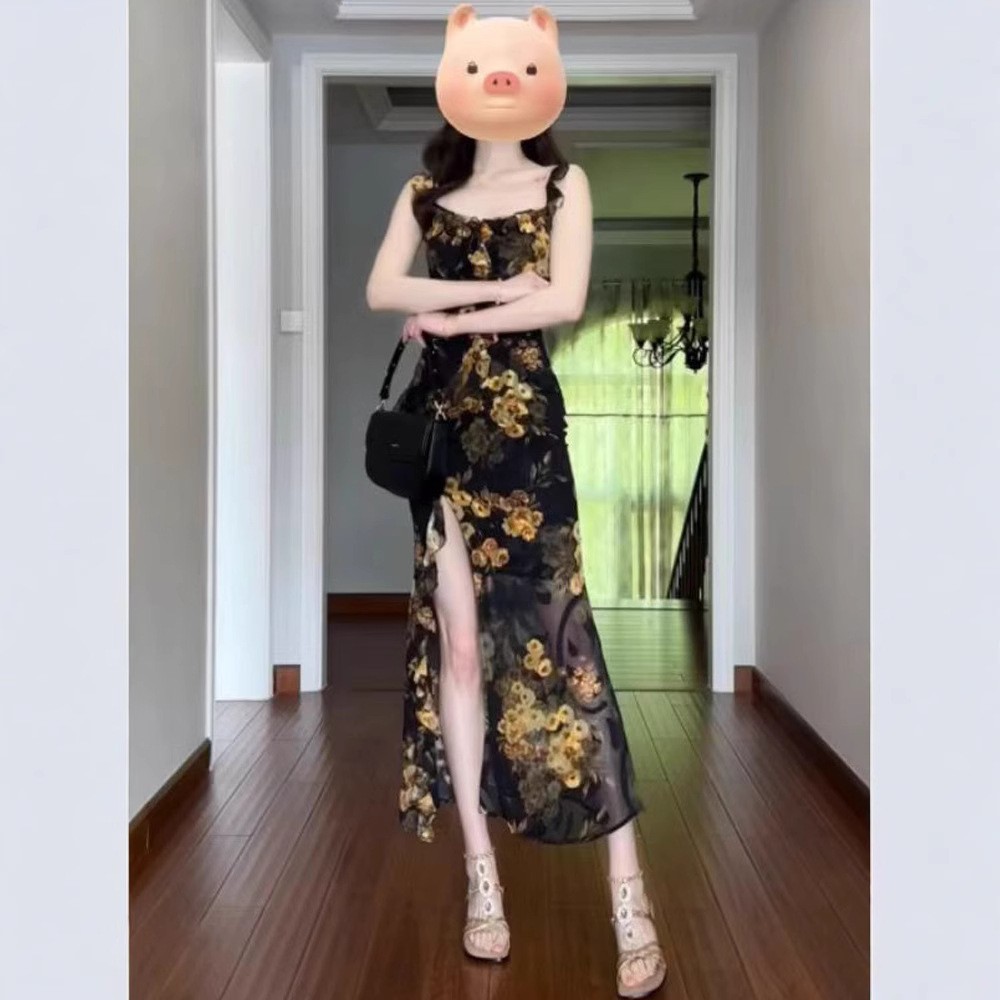 复古碎花2025年新款绝美风吊带裙