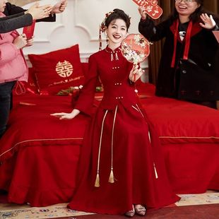 新中式 日常可穿女 红色旗袍敬酒服大方得体订婚礼服回门宴结婚便装