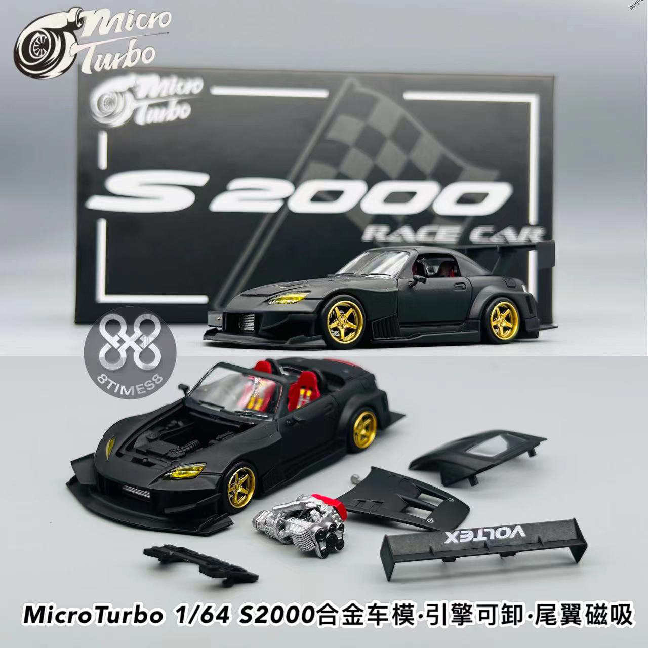 MicroTurbo MT 1:64本田S2000 AP1敞篷 J's Racing改装版黑色模型