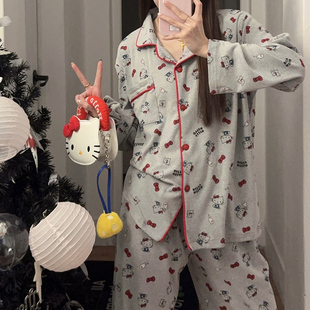 德绒睡衣女款秋冬季加厚保暖可爱KT猫咪学生可外穿冬天家居服套装