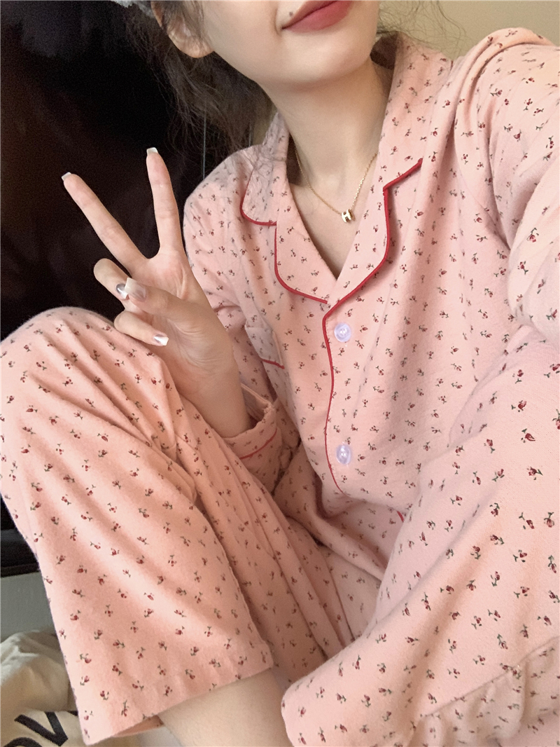 韩系粉色小碎花甜美两件套