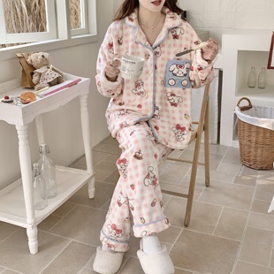 珊瑚绒睡衣女款冬季加绒加厚保暖学生可外穿冬天法兰绒家居服套装