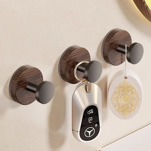 秒安装吸附挂钩免打孔承重款实木金属材质适配瓷砖玻璃家用收纳