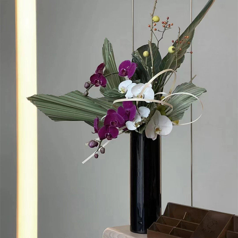 简约高端黑色圆口直筒玻璃花瓶室内家居商业前台插桌花装饰专用,鲜花速递/花卉仿真/绿植园艺,花瓶,淘宝优惠券,粉丝福利购,淘宝优惠卷