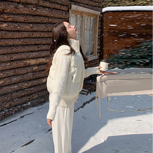 棉衣外套显瘦小个子外套 针织拼接立领短款 2025年爆款 羽绒棉服女装