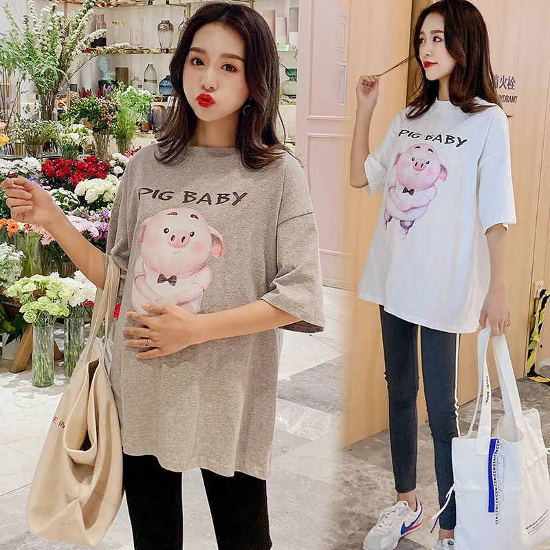 孕妇上衣2019夏季圆领印花T恤宽松孕妇装纯棉大码打底衫半袖上衣|ruв категории Всё для беременных и кормящих, материнство, футболка - от Buy2taobao.com для оказания профессиональной услуги покупки агента Taobao