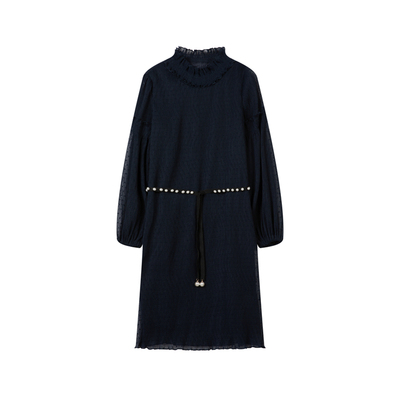 蔚雯木耳边系腰带连衣裙