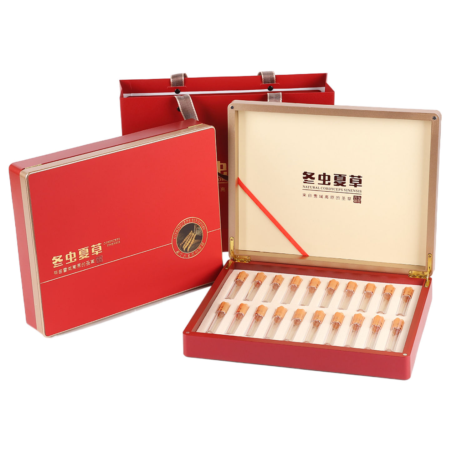 新款红色虫草包装盒冬虫夏草10管20管30管40管虫草礼盒包装空盒子