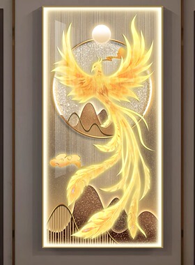 招财凤凰玄关装饰挂画花鸟现代轻奢寓意好过道走廊入户正对门壁画