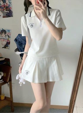 韩版学院风休闲运动套装女夏季学生百搭宽松POLO短袖短裤裙两件套