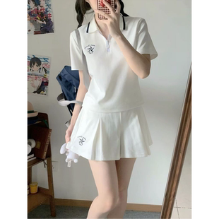 韩版学院风休闲运动套装女夏季学生百搭宽松POLO短袖短裤裙两件套