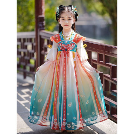 中秋儿童汉服女童新款中国风超仙古代唐装女孩襦裙上台表演演出服
