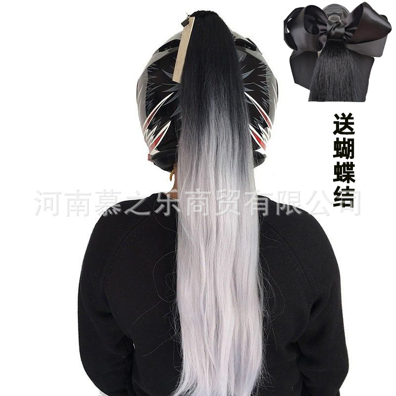 头盔散马尾带蝴蝶结 DIY头盔辫子大吸盘摩托车电动车头盔装饰品