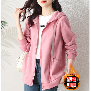 九月墨陌大码女装秋冬加厚胖mm显瘦连帽卫衣运动加绒外套女200斤