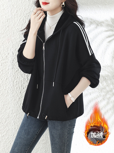 九月墨陌高端欧货加绒外套女爆款大码胖mm宽松开衫卫衣时尚棒球服