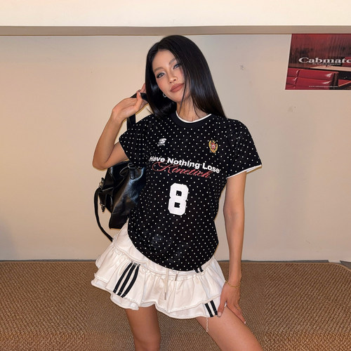 2026美式复古波点短袖T恤女夏