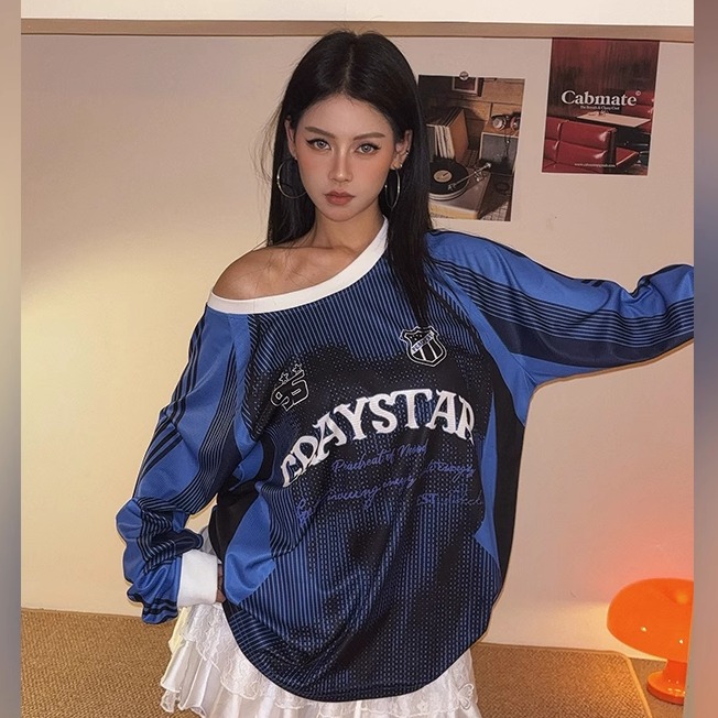 美式复古字母印花圆领运动卫衣