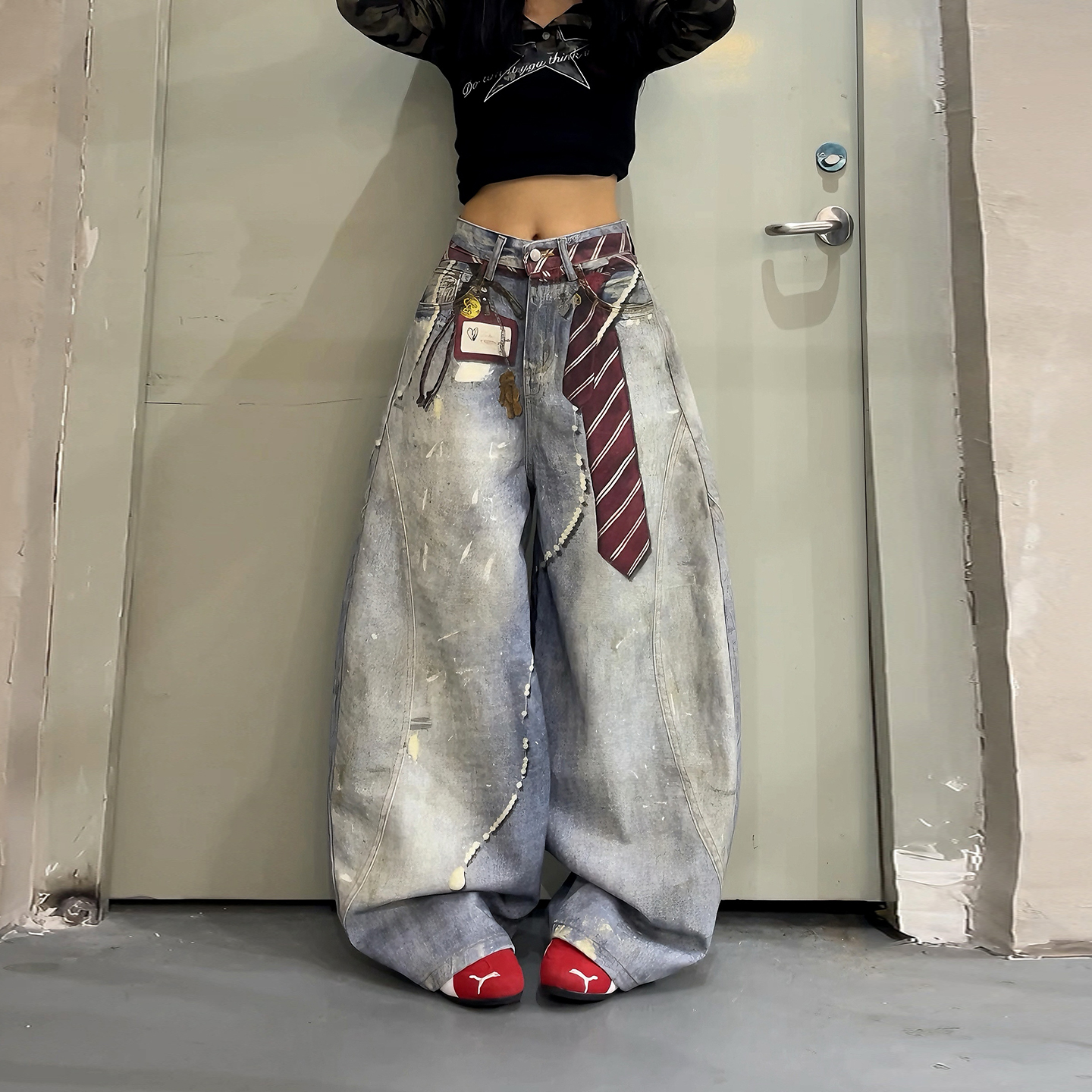 美式复古水洗做旧牛仔裤