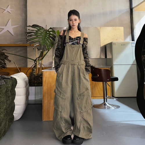 美式复古工装风女经典背带裤