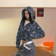 卫衣开衫 DoubleD美式 复古星星满印迷彩连帽外套女辣妹短款 上衣秋