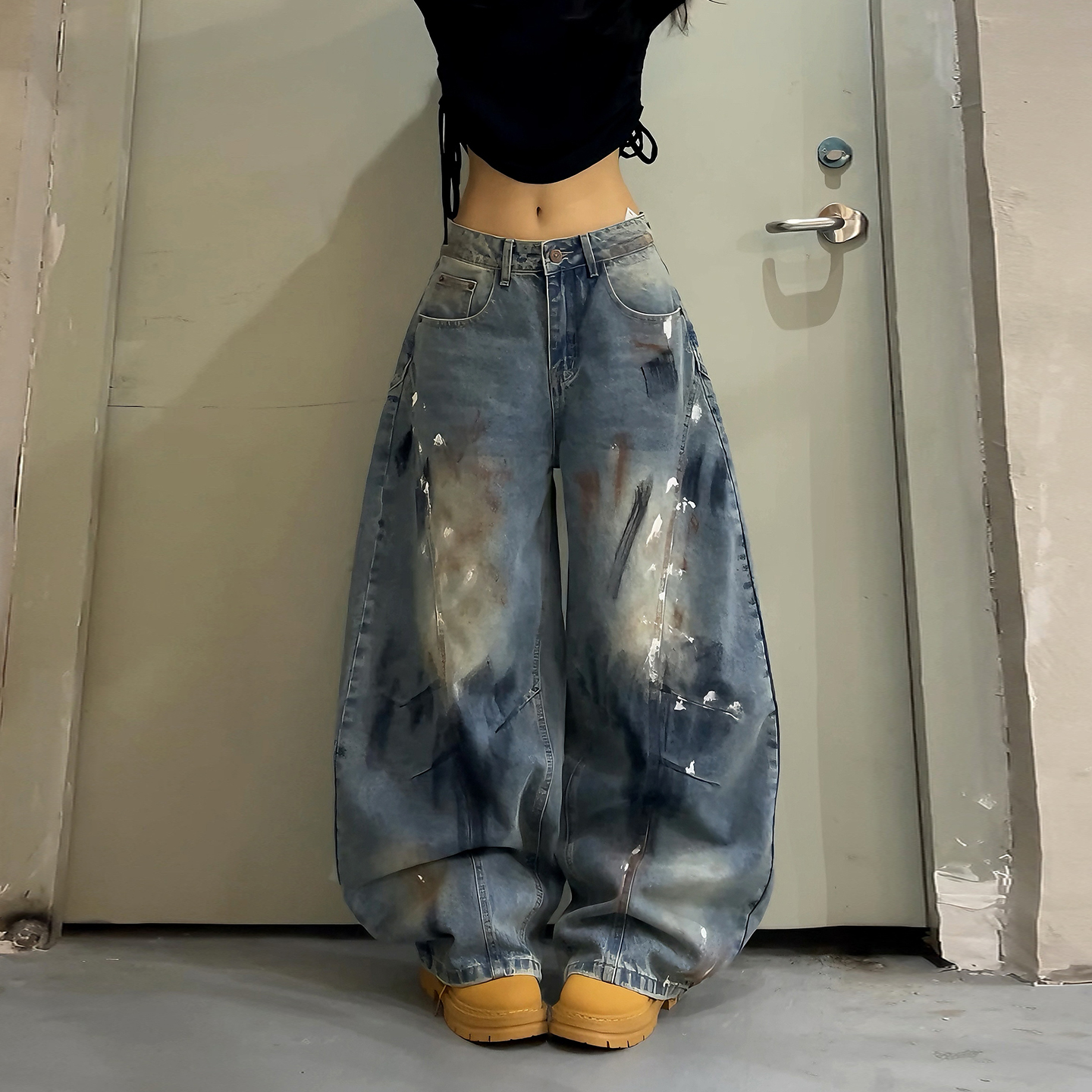 2025新款美式复古涂鸦牛仔裤