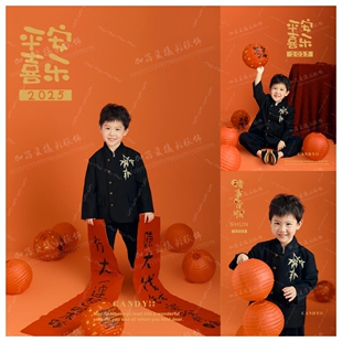 新款儿童摄影新年款竹韵题材影楼中山装证件照儿童拍摄服装道具