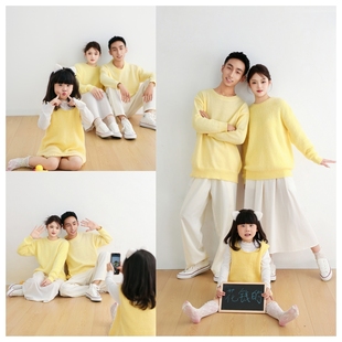 2024年新款儿童摄影小清新纪实风三口亲子合影写真影楼拍摄服装