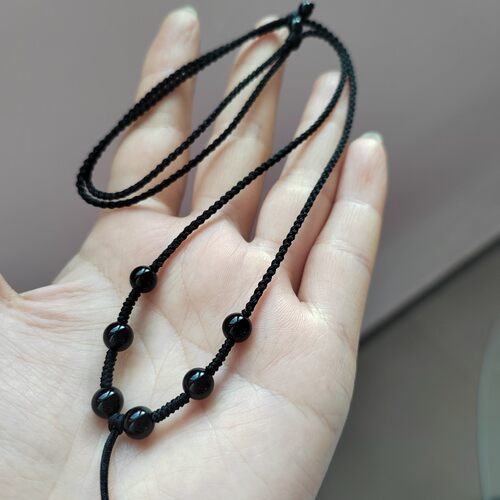 手工吊坠绳简约黑玛瑙款项链吊坠配绳