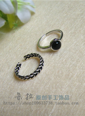 925纯银黑戒指开口欧美饰品玛瑙