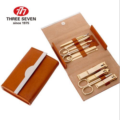 韩国777进口指甲钳 金色成人指甲剪刀 眉剪镊子鼻毛剪耳挖10件套