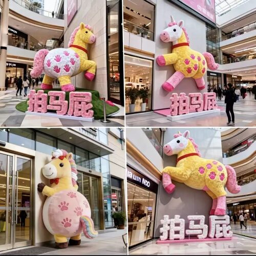 马年拍马屁卡通摆件2026新年景区商场引流场景布置打卡拍照道具