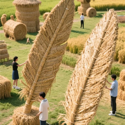 稻草工艺品制作大型稻草羽毛景观