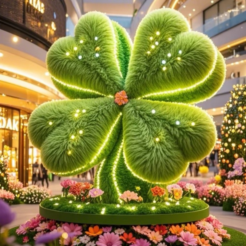 大型仿真四叶草绿雕工艺品户外景观雕塑造型定制绿植城市宣传美化