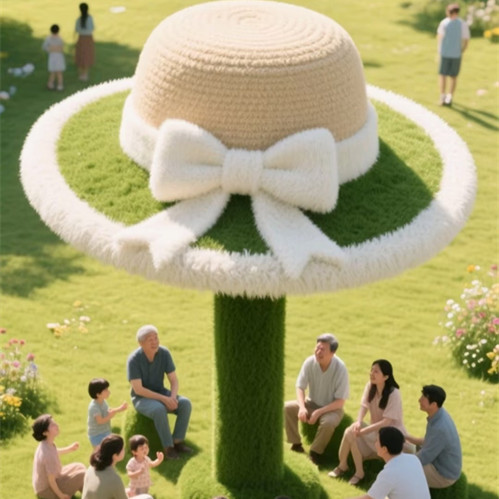网红巨型绿雕草帽凉亭户外景观创意藤编大草帽景区公园美陈装饰品