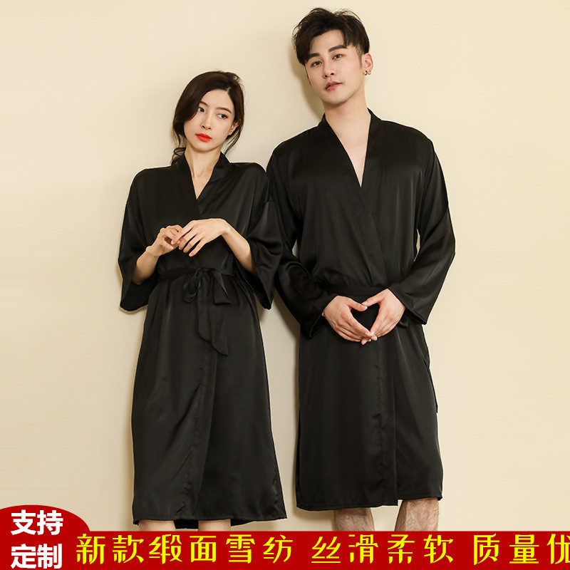 情侣睡袍春夏冰雪缎面纯色