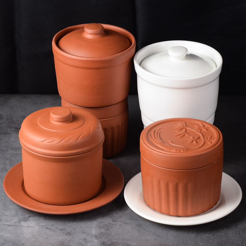 商用紫砂陶瓷隔水炖盅带盖餐厅一人份小瓦罐燕窝人参家用骨瓷内胆