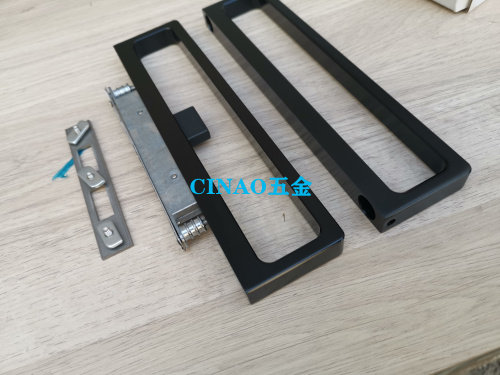 极简移门窄边框推拉门趟门拉手把手双钩锁门锁黑色15MM厚细边框