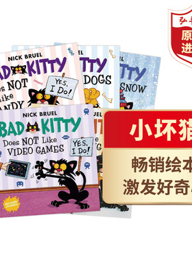 小坏猫系列5册套装 Bad Kitty 英文原版 Nick Bruel 儿童趣味绘本 小坏猫不喜欢下雪 不喜欢感恩节 不喜欢糖果 电子游戏 小狗