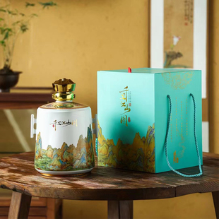 景德镇陶瓷5斤装双耳千里江山图创意收藏摆件密封酒壶酒坛空酒瓶