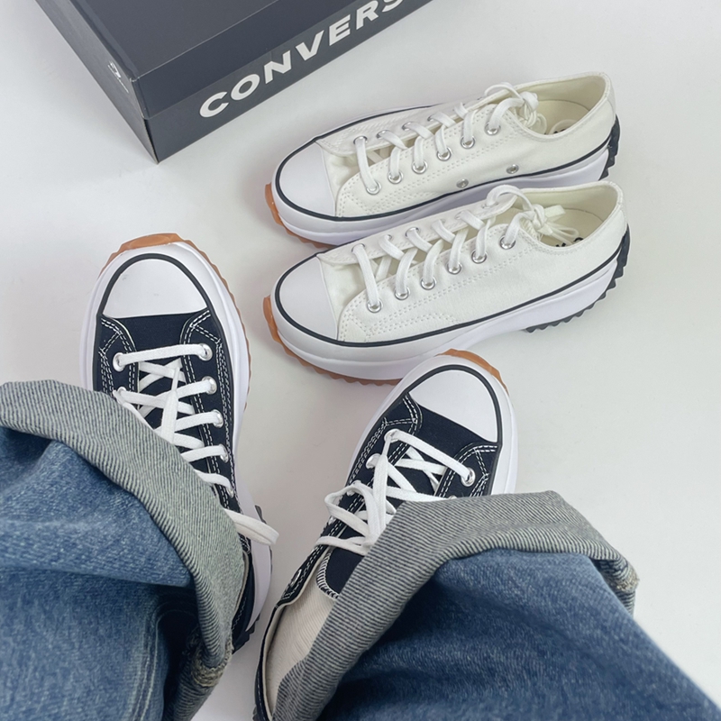 匡威矮子乐RunStarHike黑白高低帮增高厚底帆布鞋166800C 168816C