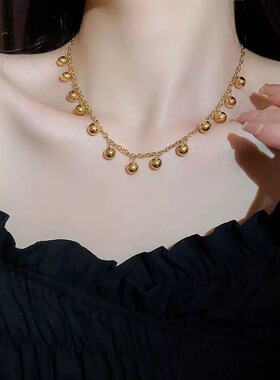 【洗澡不用摘】钛钢金珠吊坠项链女不掉色小众设计感轻奢锁骨链男