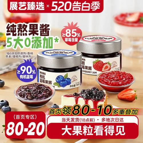 展艺臻选蓝莓果酱纯熬草莓酱有机无添加0脂面包涂抹烘焙山药专用