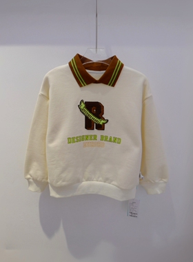 2023QBB正品秋季新款男女宝小童中性字母印花抓毛翻领卫衣3204050